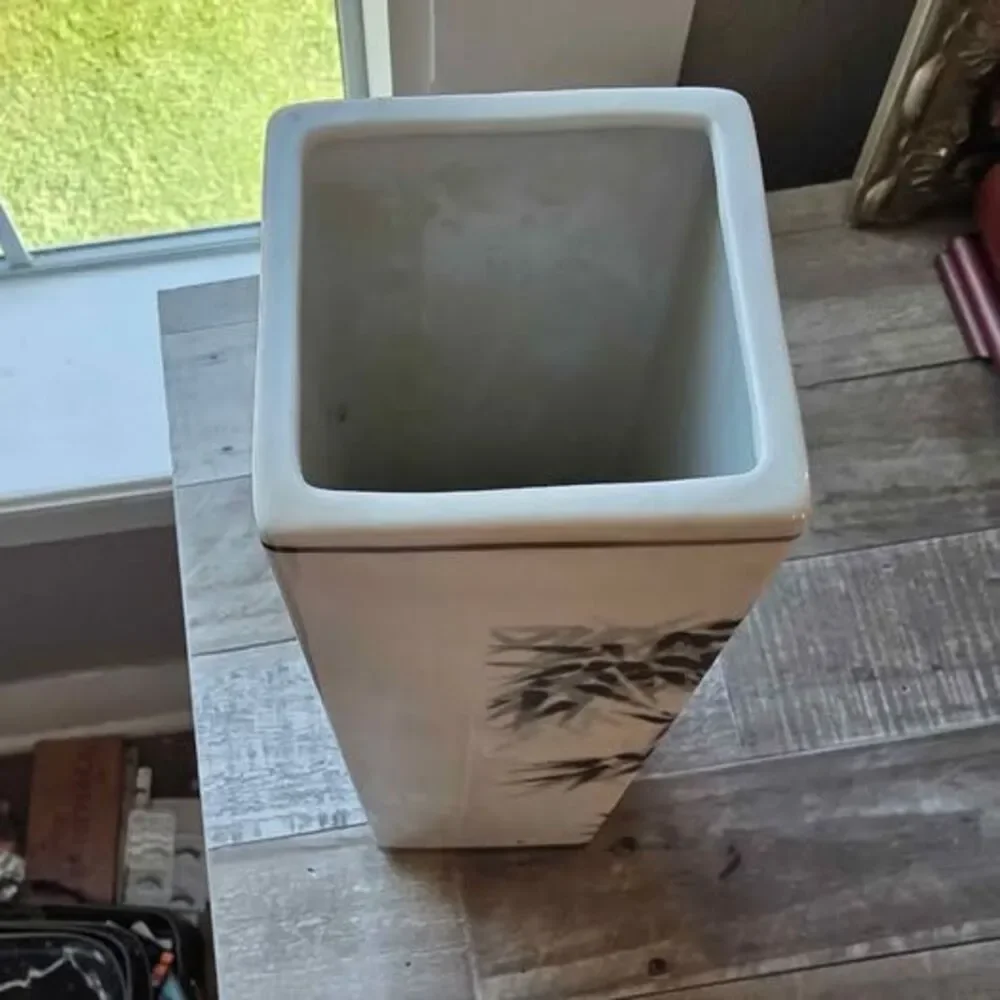 Vintage Pier 1 Imports ceramic square column vase hand-painted bamboo